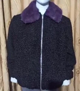 Mens Real Persian Lamb Fur Jacket With Purple Mink Fur Collar All Sizes - Picture 1 of 3