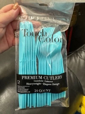 Bermuda Blue Heavy Duty Plastic Cutlery Assort 24 Pack Tableware Supplies New! - Image 1 of 2