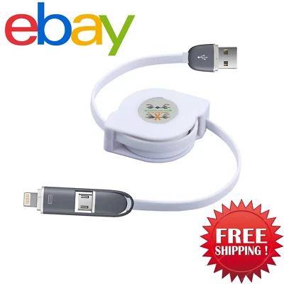 Retractable Dual USB to Micro USB & Lightening Adapter Charger Data Cable - Image 1 of 4