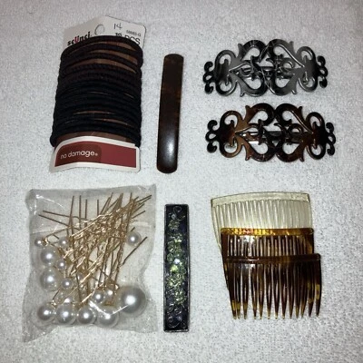 Hair Accessories, Pony Tail Elastic, Pearl Pins, 4 Hair Bows, 3 Hair Combs - Image 1 of 4