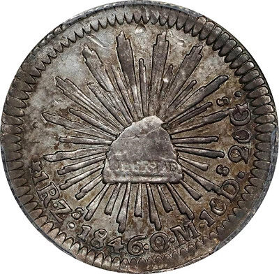 México: Plata 1 Real 1846-Zs OM Zacatecas Mint. PCGS AU-55, ¡escudo dorado! Foto 1 de 4