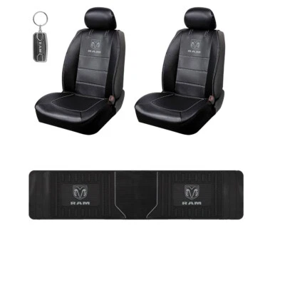New Ram Logo Car Truck 2 Front Seat Covers / Rear Runner Mat / Keychain Foto 1 de 4