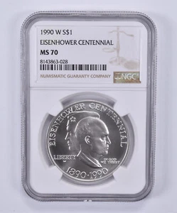 1990-W Eisenhower Commemorative Dollar MS70 NGC Brown Label - Picture 1 of 5