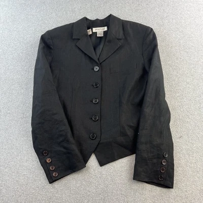 Brooks Brothers Blazer 女式 6 黑色亚麻缺口领纽扣前夹克 — 第 1/4 张图片