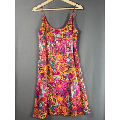Vestido para mujer Saks Fifth Avenue de colección años 70 talla 6 brillante floral mini lentejuelas seda Foto 1 de 4