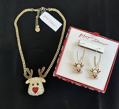 New - Betsey Johnson Reindeer Necklace & Earrings Set - Image 1 of 4