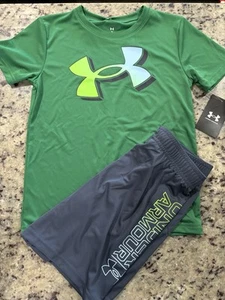 Under Armour Boys Short Set Size 7 Green - Picture 1 of 1