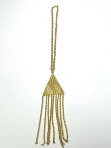 Vintage 60s Gold Tone Couture Tassel Necklace Filagree  18", pendant 7" - Picture 1 of 14