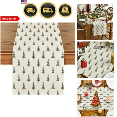 Beige Xmas Tree Christmas Table Runner Seasonal Winter Kitchen Decor 13x72 - Image 1 of 4