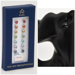 AURA Orecchini Donna Arcobaleno Preciosa Cristallo (7 Paia) Nuovi Con Scatola - Foto 1 di 3