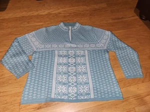 Suéter Coldwater Creek Talla XLg Blanco Agua Nórdico Cuello Simulado 1/4 Cremallera Fair Isle*GUC - Imagen 1 de 6