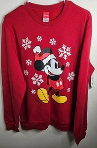 Disney Santa Mickey Sweatshirt Red Men's Size Medium Long Sleeve New Holiday - Picture 1 of 6