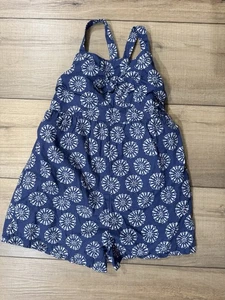 Tommy Bahama Girls Romper Size 6 Blue White Sleeveless Bow Cotton One Piece - Picture 1 of 2