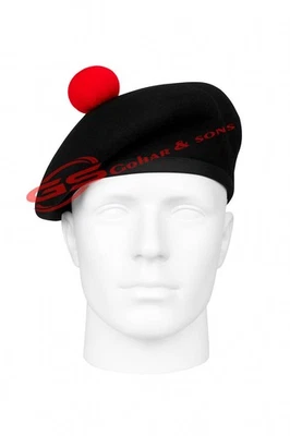 Traditional Scottish Balmoral Hat – Black Wool Highland Bonnet with Red Pom Pom - Image 1 of 2