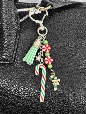 ** Pretty Christmas Candy cane Theme  Bag charm|Keychain ** Handmade ** - Image 1 of 3