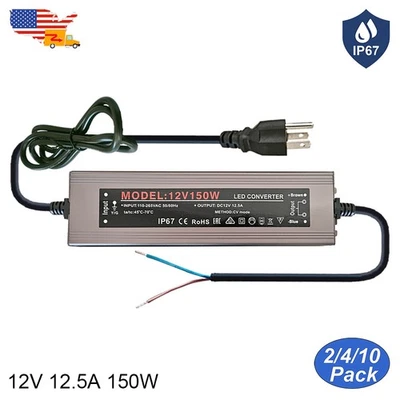 AC110V To DC 12V 150W Adapter 12V 12.5A Waterproof IP67 Outdoor LED Power Supply - Image 1 of 4