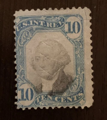 1871 US 10C REVENUE STAMP #R109 WITH SUNKEN HEAD ERROR - Image 1 of 3