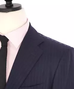 $10,000 KITON - "DIAMANTE BLUE" Iconic Chalk Stripe Navy Suit 2-3 Roll Lapel - 4 - Picture 1 of 12