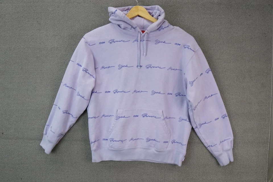 Sudadera con Capucha Supreme Script Rayas Púrpura Talla Mediana Foto 1 de 4