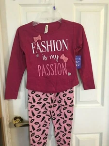 Girls Fashion is my Passion pink L/S T-Shirt & Pink Leggings XS 4/5 - Picture 1 of 3