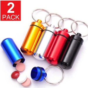 2Packs Waterproof Mini Pill Box Case Bottle Holder Container Keychain Keyring ♡ - Picture 1 of 19