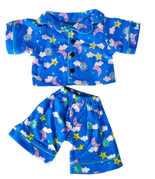 TEDDY MOUNTAIN Blauer Schlafanzug Teddybär Kleidung Outfit passt 8" - 10" 20cm Bären Tiere