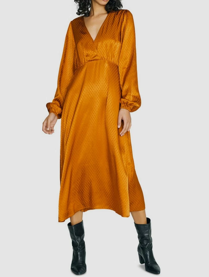 Sanctuary Womens Gold Surplice Party Polka Dot Midi Dress 8 BHFO 6319