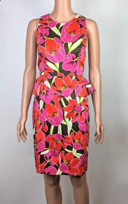 [Novo com etiquetas] Vestido Kate Spade Peplum Rio vermelho floral 97% algodão sem mangas tamanho 4 - Imagem 1 de 3