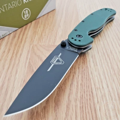 Ontario RAT 1 Folding Knife 3.5" Black Oxide S35VN Steel Blade Green G10 Handle - Image 1 of 4