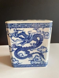 Chinese Opium Pillow Five Toed Clawed Dragon Clouds Blue White Pottery Porcelain - Picture 1 of 7