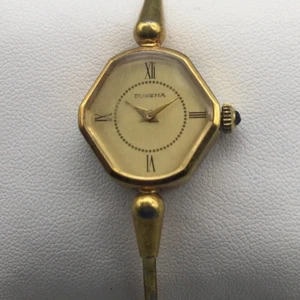 Vintage Dugena Hexagon Watch Manual Wind Women 21mm Bangle Gold Tone 6.5" - Picture 1 of 15