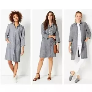 J. Jill Damen Shirtkleid Love Leinen 100% grau gestreift Lagenlook Gr.XS Neu ohne Etikett - Bild 1 von 7