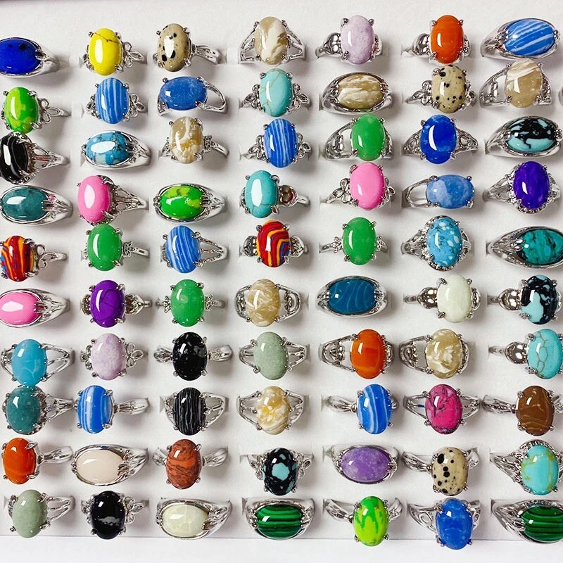 Venta al por mayor 30 colores anillos de piedra natural mujeres moda encanto regalo boda joyería Foto 1 de 4