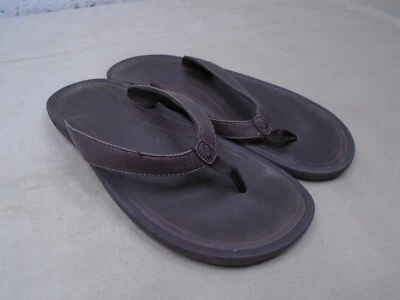 Chanclas Olukai Ohana para mujer talla 8 marrón tanga sin cordones cómodo logotipo cuero Foto 1 de 4