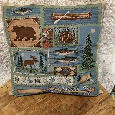 Rustic Throw Pillow Wildlife Animal Moose Deer Fish Cabin Pillow Large Decor - Image 1 of 4