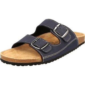 Supersoft Herren Sandalen 2er Riemen Hausschuhe Pantoletten blau LederFußbett