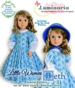 Printed Pattern 18" Doll Clothes American Girl Civil War Little Women 1800 Dress - Picture 1 of 11