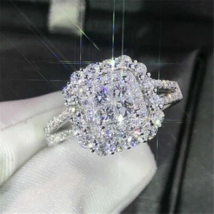 Gorgeous 925 Silver Plated Rings Women Jewelry White Glass Ring 6-10 Simulated - Picture 1 of 11