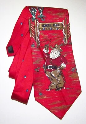 Винтажный ковбой ранчо Санта-Клаус итальянский шелк мужское платье галстук Рождество - Изображение 1 из 4