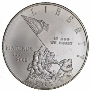 2005-P Unc US Marines Commemorative Silver Dollar $1 - Picture 1 of 2