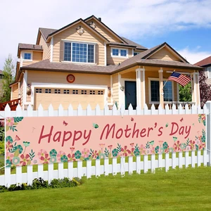 Mothers Day Banner Decorations 120" X 20" Double Printed Happy Mother'S Day Flow - Picture 1 of 7