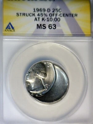 1969d ERROR OFF CENTER ANACS MS63 Washington Quarter CH BU Coin NICE RARE DT O/C - Image 1 of 4