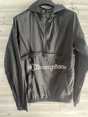 Champion мужчин плащ ветровка черный с капюшоном вентилируемый назад размер маленький - Изображение 1 из 4