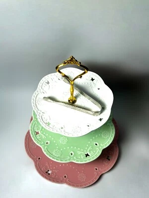 Suporte para cupcake de porcelana 3 camadas bandeja para servir pastéis em relevo elegante bolo de sobremesa - Imagem 1 de 4