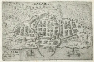 Antique Map "Cagliari" (Italy) Francesco Valegio-Donato Rascicotti, c.1598 - Picture 1 of 2
