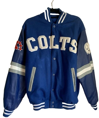Chaqueta Unisex INDIANAPOLIS COLTS NFL Reversible Bordada Cuero y Lana Talla M Foto 1 de 4