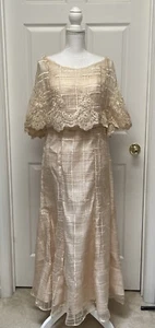 Filipiniana Embroidered Dress With Attached Alampay Womens Large Beige - Picture 1 of 4