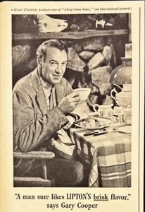 Lipton Tea Gary Cooper Big Game Hunting Vintage Print Ad 1945 - Picture 1 of 7