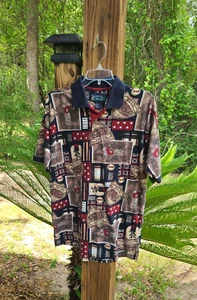 Vintage Cotton Mill Golf Poloshirt Herren Gr. XL Blau All Over Print Golfer - Bild 1 von 4