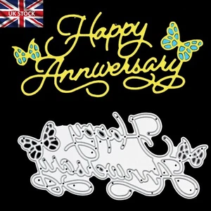 "Happy Anniversary" + Schmetterlinge Sprüche Metall Stanzschablone, Karten basteln, A4 - Bild 1 von 6